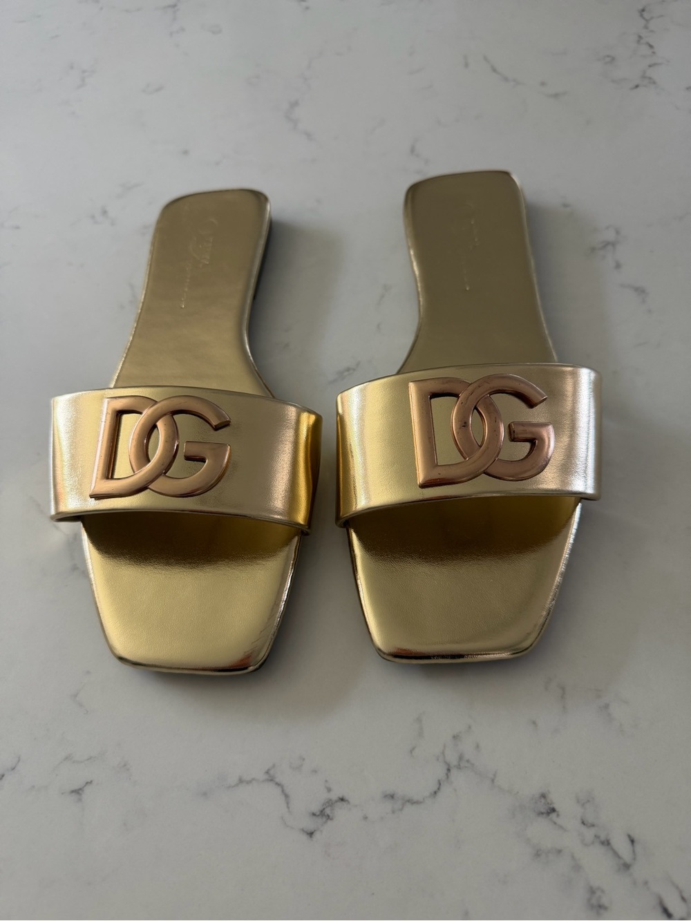 Logo Gold Slide Sandals - Women's Metallic Gold Slides